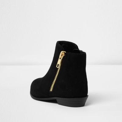 Mini girls black zip ankle boots